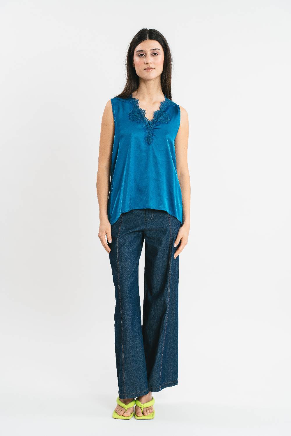 Pink Memories Top Spalla Larga Con Dettagli In Pizzo