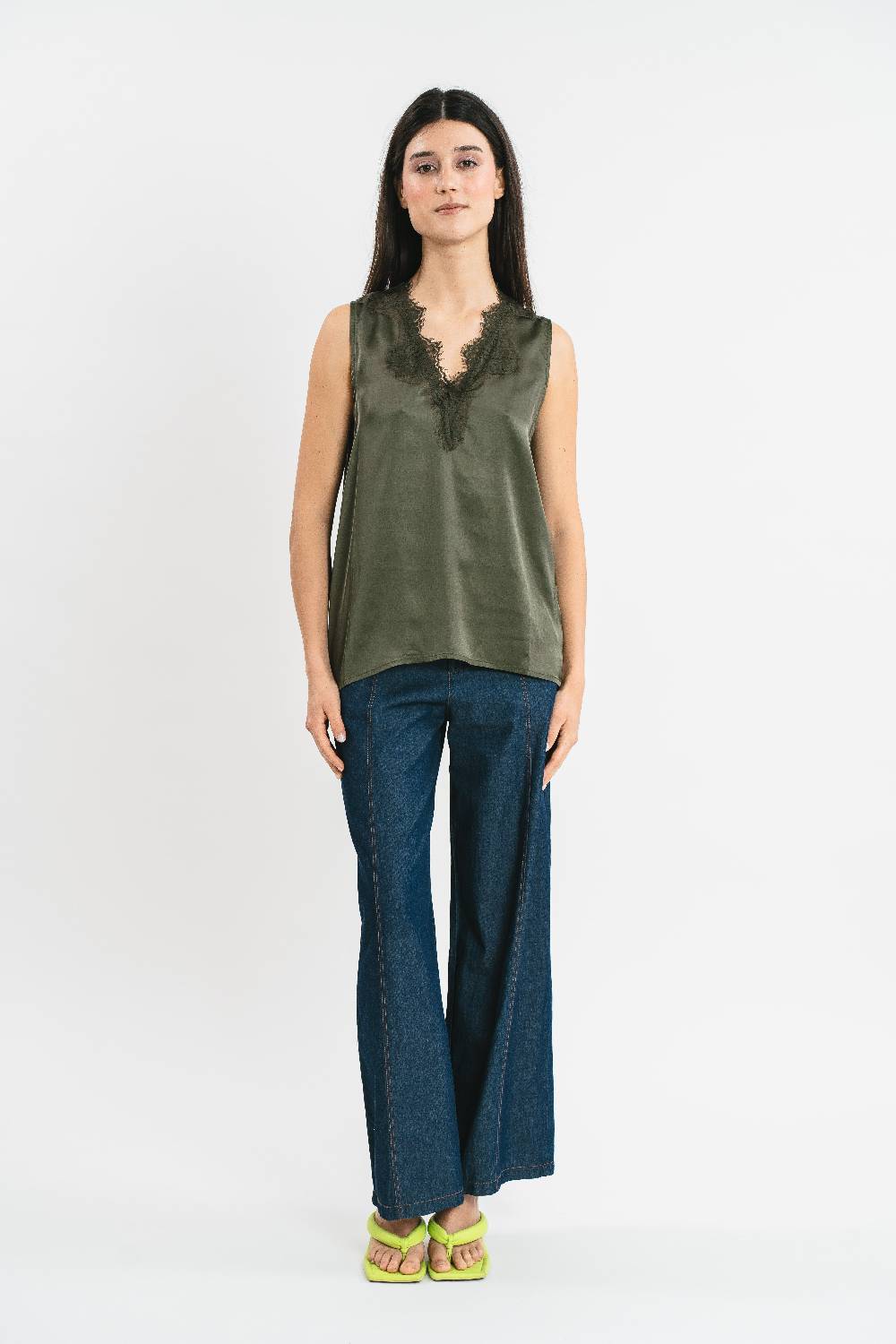 Pink Memories Top spalla larga con dettagli in pizzo