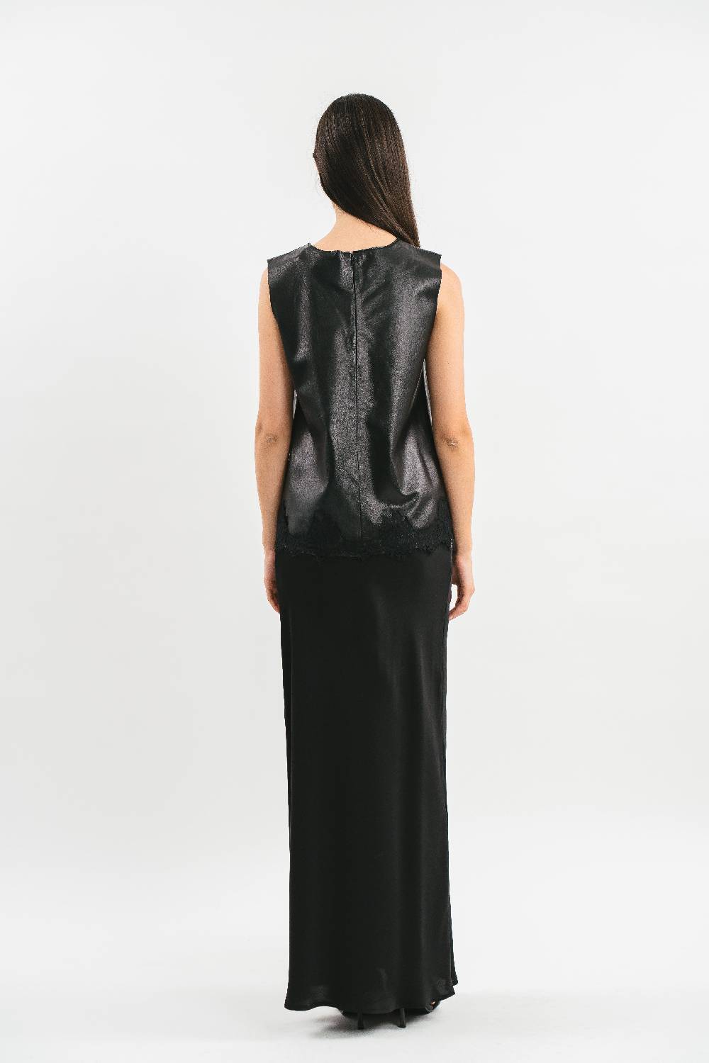 Pink Memories Top Spalla Larga In Pelle Con Rifiniture In Pizzo