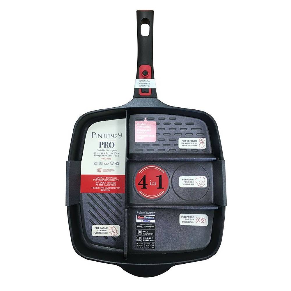 Pintinox PRO » Multipan Con Manico Staccabile 32x32 Cm In Alluminio Con Rivestimento Interno Antiaderente