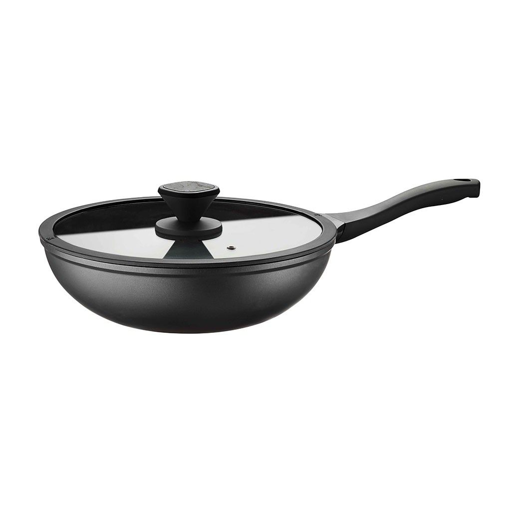 Pintinox PRO » Wok Ø 30 cm in alluminio con rivestimento interno antiaderente con coperchio