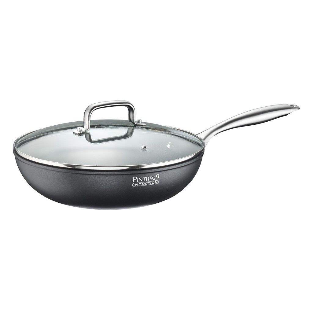 Pintinox ST1 » Wok Ø 28 cm in alluminio con rivestimento interno antiaderente con coperchio