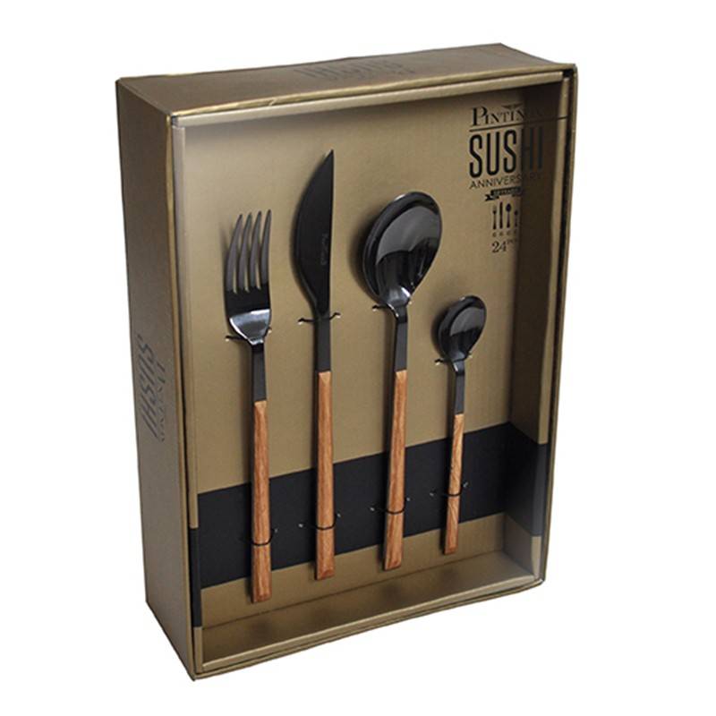 Pintinox Sushi Anniversary Black&Teak » Set 24 Posate Da Tavola In Acciaio
