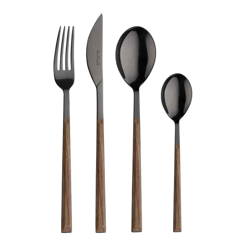 Pintinox Sushi Anniversary Black&Teak » set 24 posate da tavola in acciaio