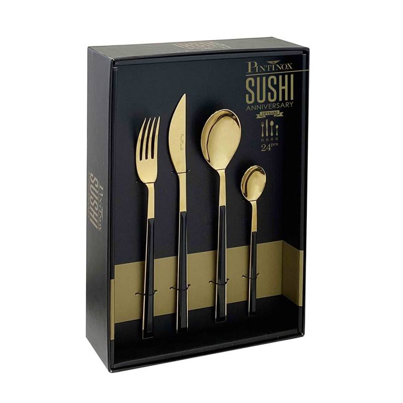 Pintinox Sushi Anniversary Gold&Black » Set 24 Posate Da Tavola In Acciaio