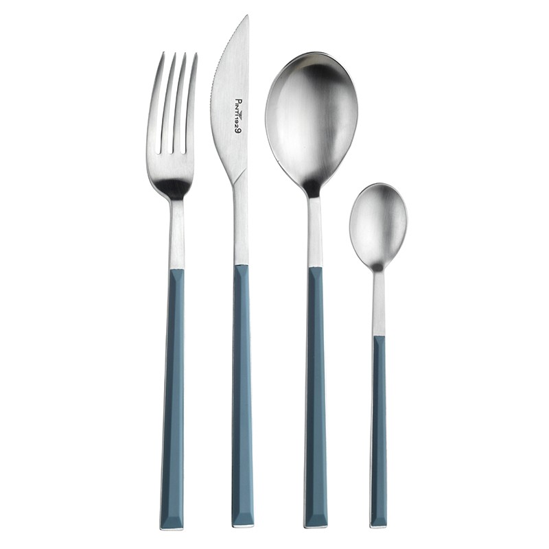 Pintinox Sushi Pro » set 24 posate da tavola in acciaio satinato con manico blu