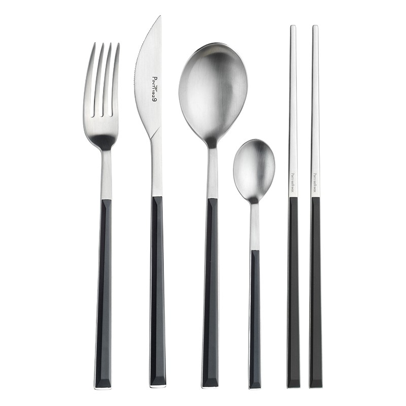 Pintinox Sushi Pro » Set 24 Posate Da Tavola In Acciaio Satinato Con Manico Nero