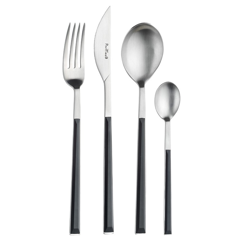 Pintinox Sushi Pro » Set 24 posate da tavola in acciaio satinato con manico nero