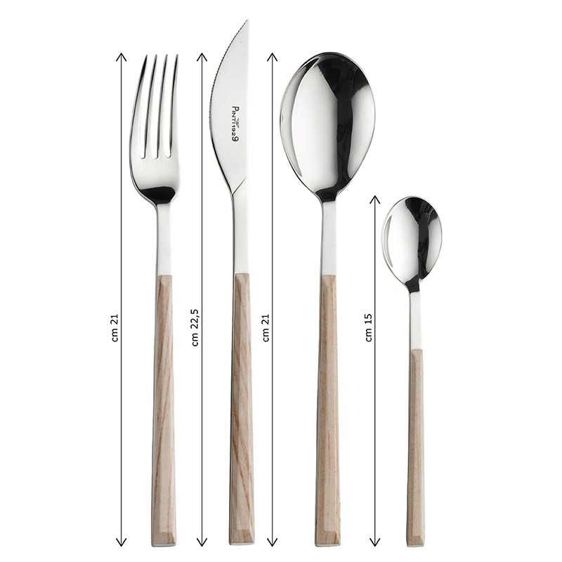 Pintinox Sushi Queen » Set 24 Posate Da Tavola In Acciaio Lucido Con Manico Betulla