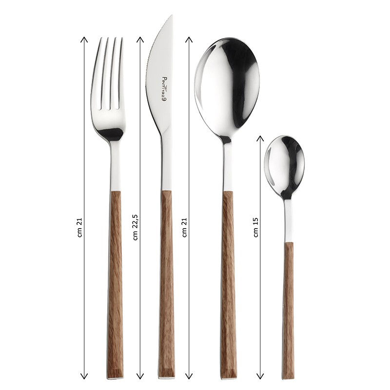 Pintinox Sushi Queen » Set 24 Posate Da Tavola In Acciaio Lucido Con Manico Teak