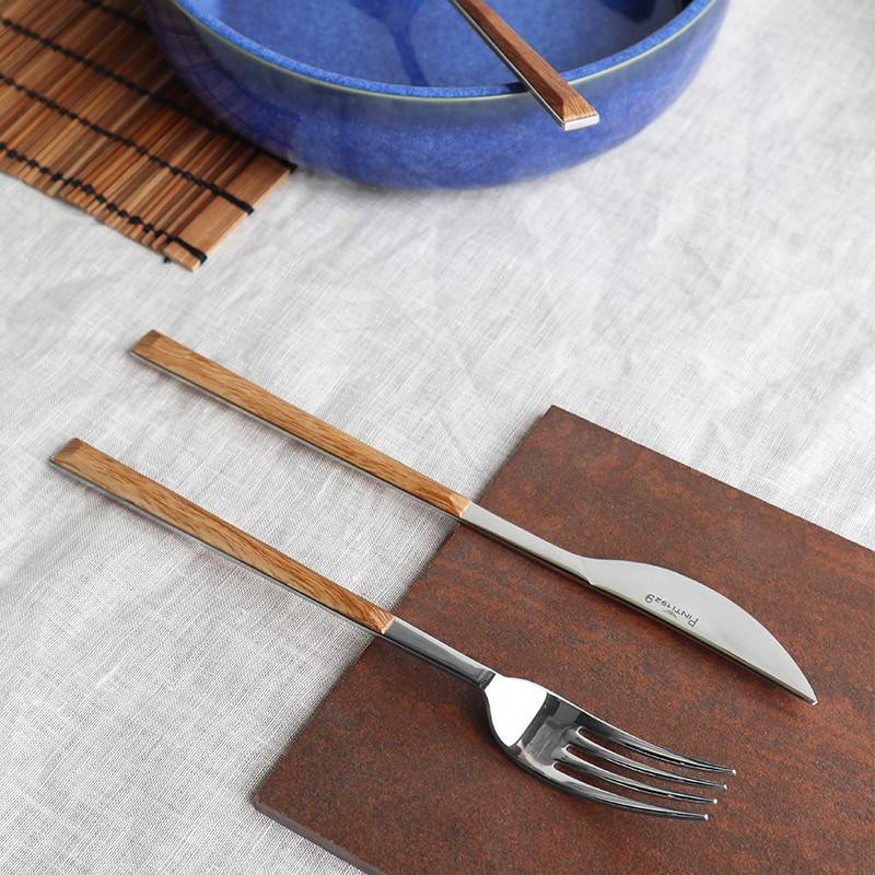 Pintinox Sushi Queen » Set 24 Posate Da Tavola In Acciaio Lucido Con Manico Teak