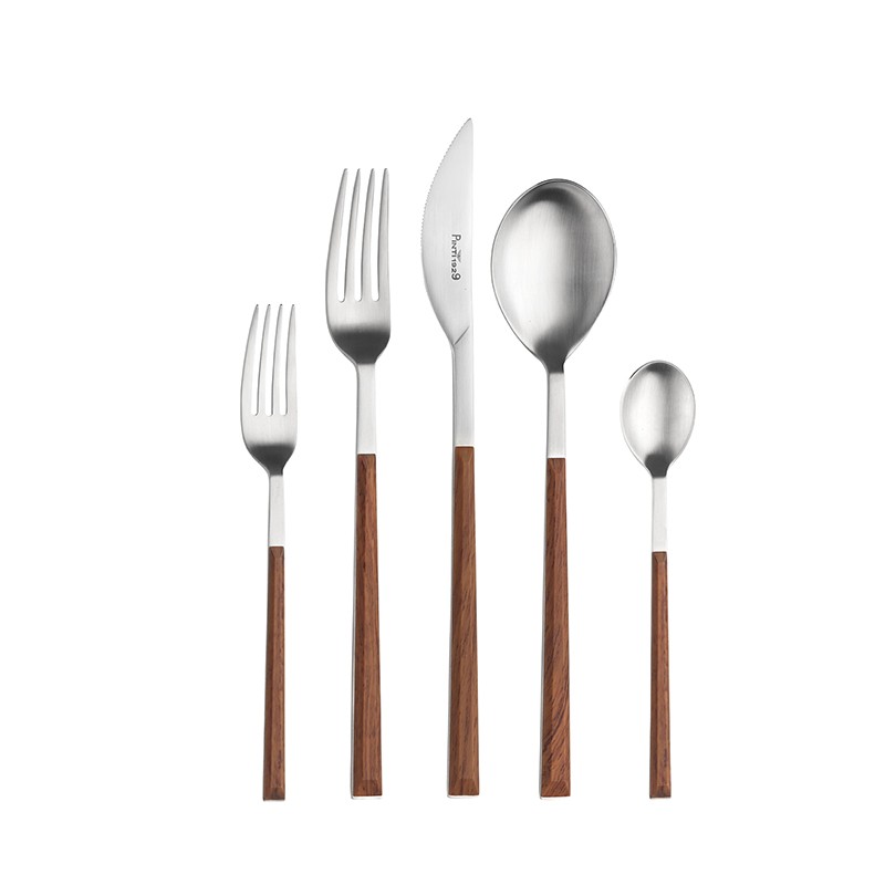 Pintinox Sushi Satin » Posate Da Tavola In Acciaio Satinato Con Manico Mogano