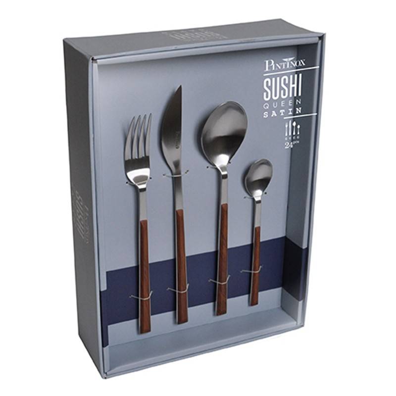 Pintinox Sushi Satin » Posate Da Tavola In Acciaio Satinato Con Manico Mogano