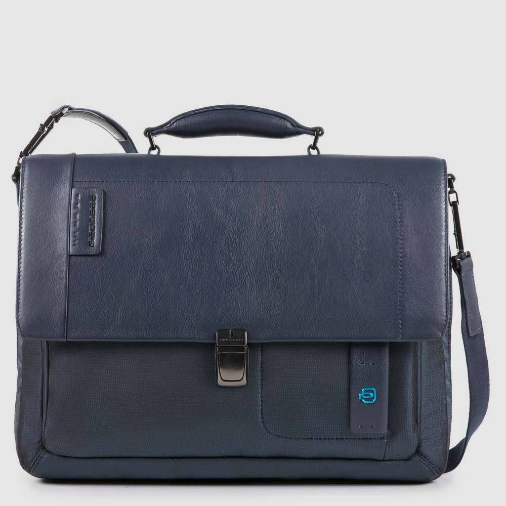 Piquadro Flap-over, expandable computer bag 15"