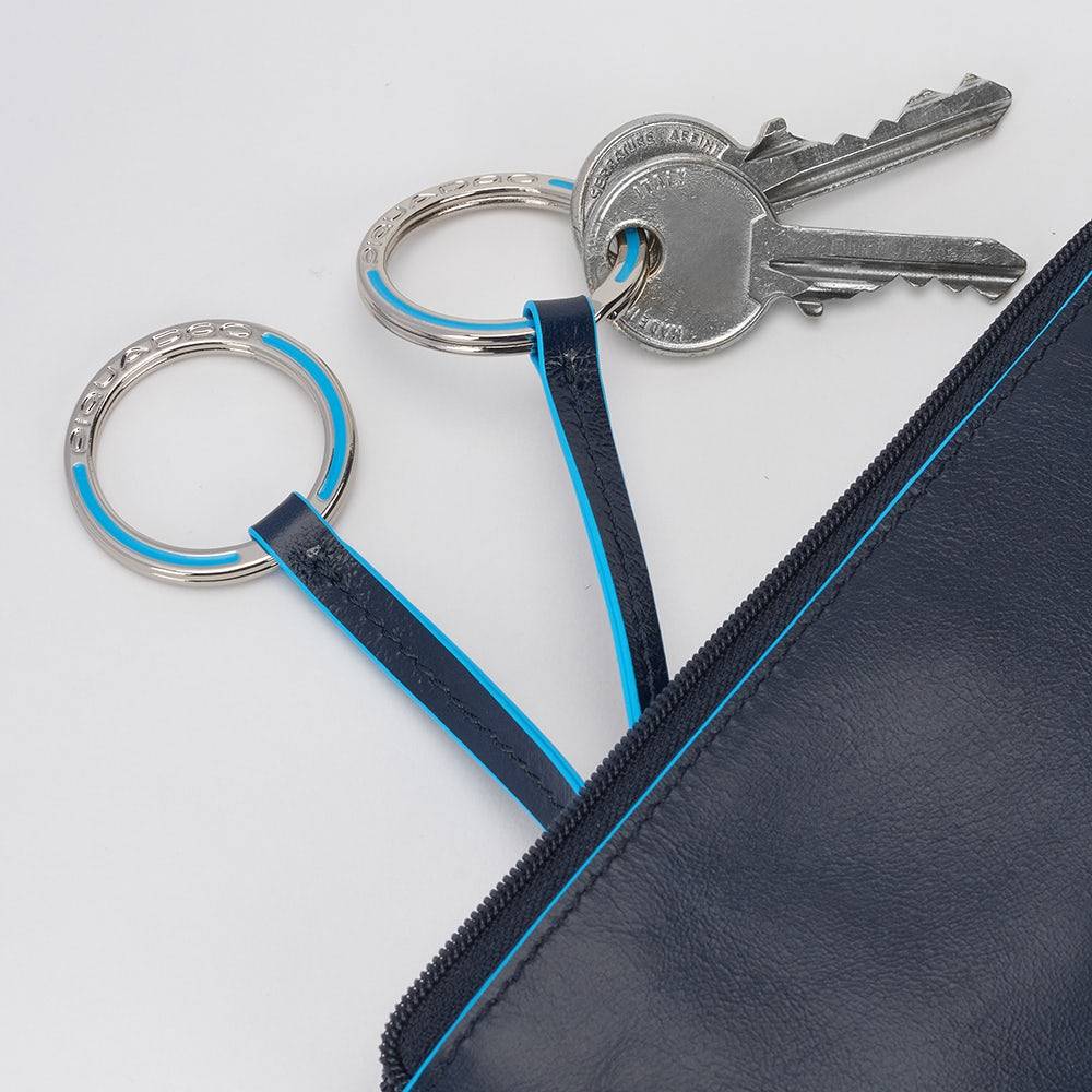 Piquadro Two-ring Key Case With Zipped Rear Pocket