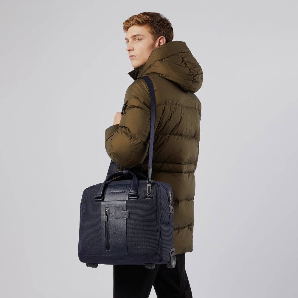 Piquadro Wheeled Laptop Briefcase 15,6" In Recycled Fabric