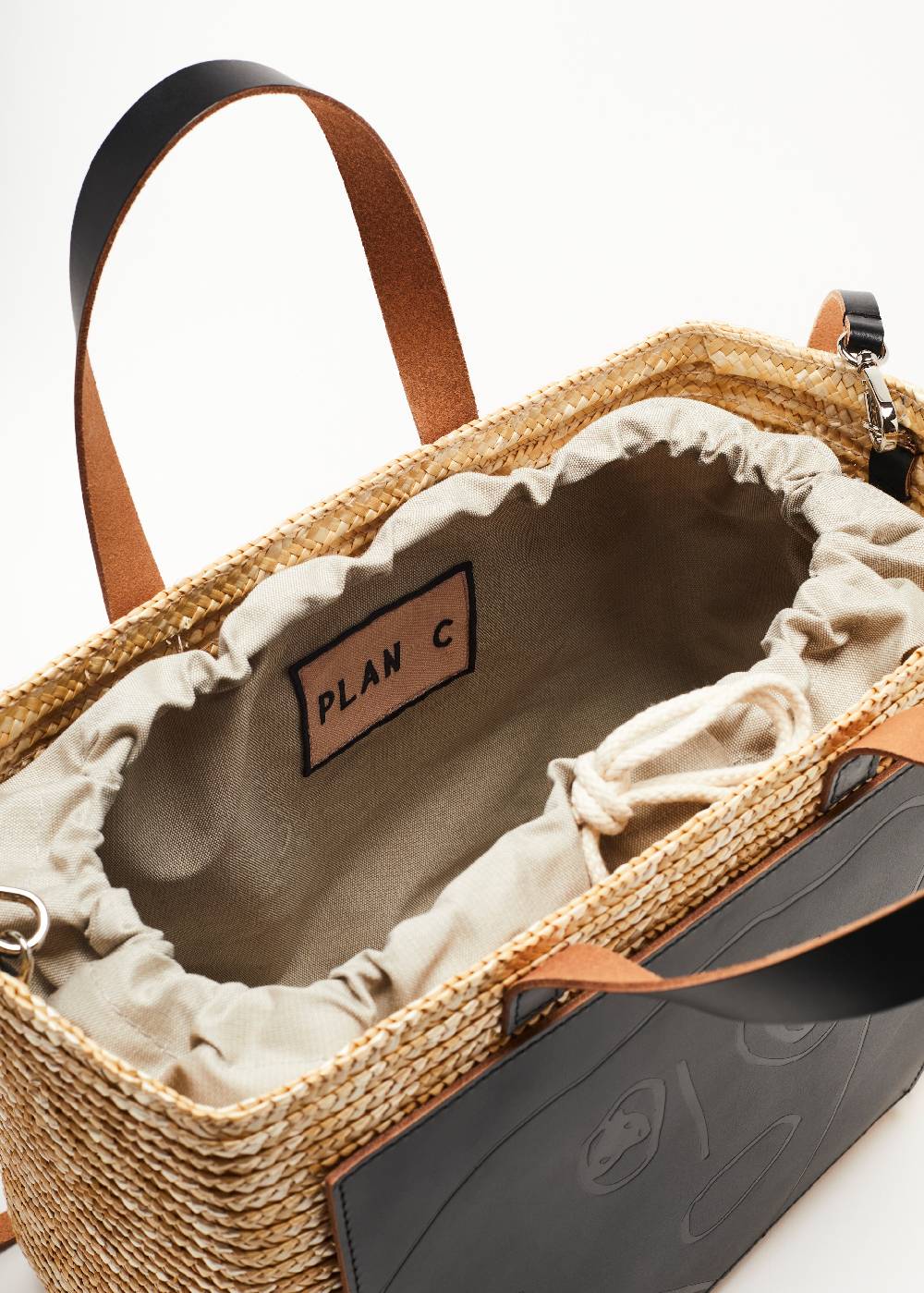 Plan C BORSA IN PAGLIA FIORENTINA "PILI E BIANCA" MEDIA