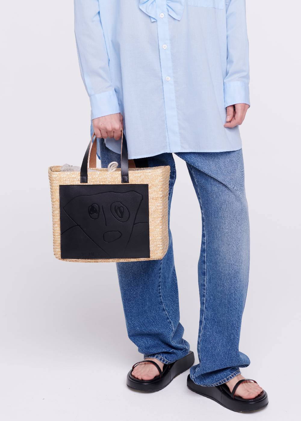 Plan C BORSA IN PAGLIA FIORENTINA "PILI E BIANCA" MEDIA