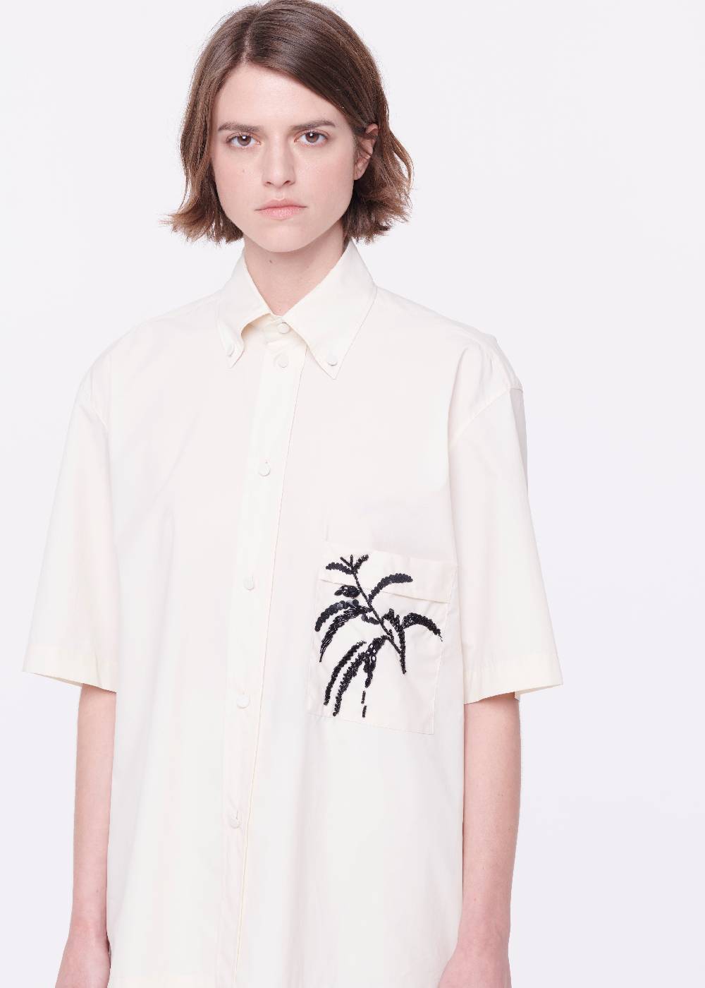 Plan C CAMICIA IN COTONE TECNICO CON RICAMO IN PAILLETTES