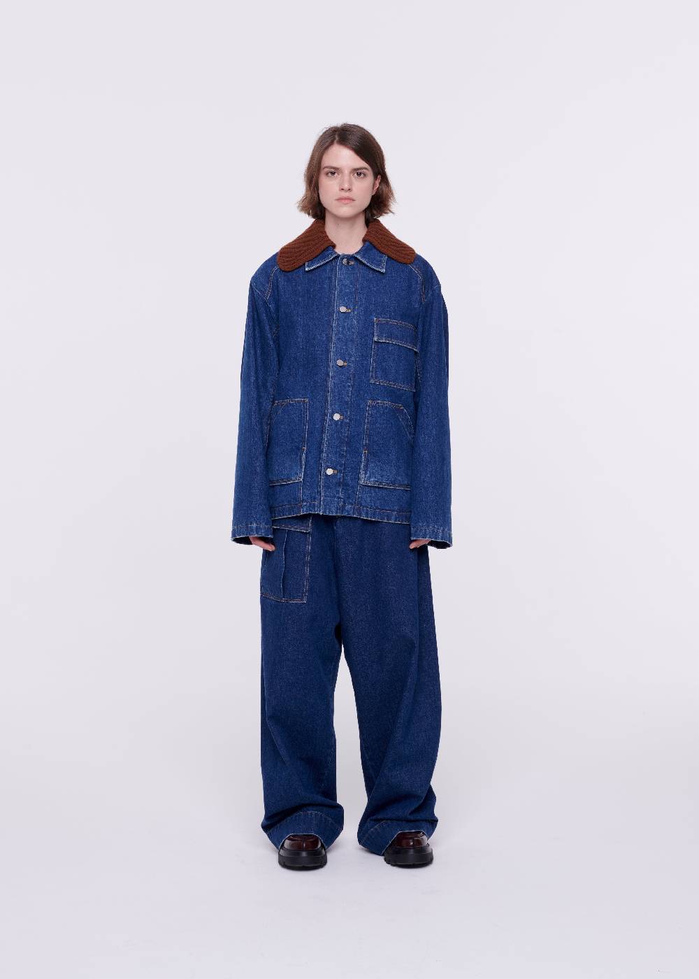 Plan C GIACCA IN DENIM CON COLLETTO IN MAGLIA REMOVIBILE