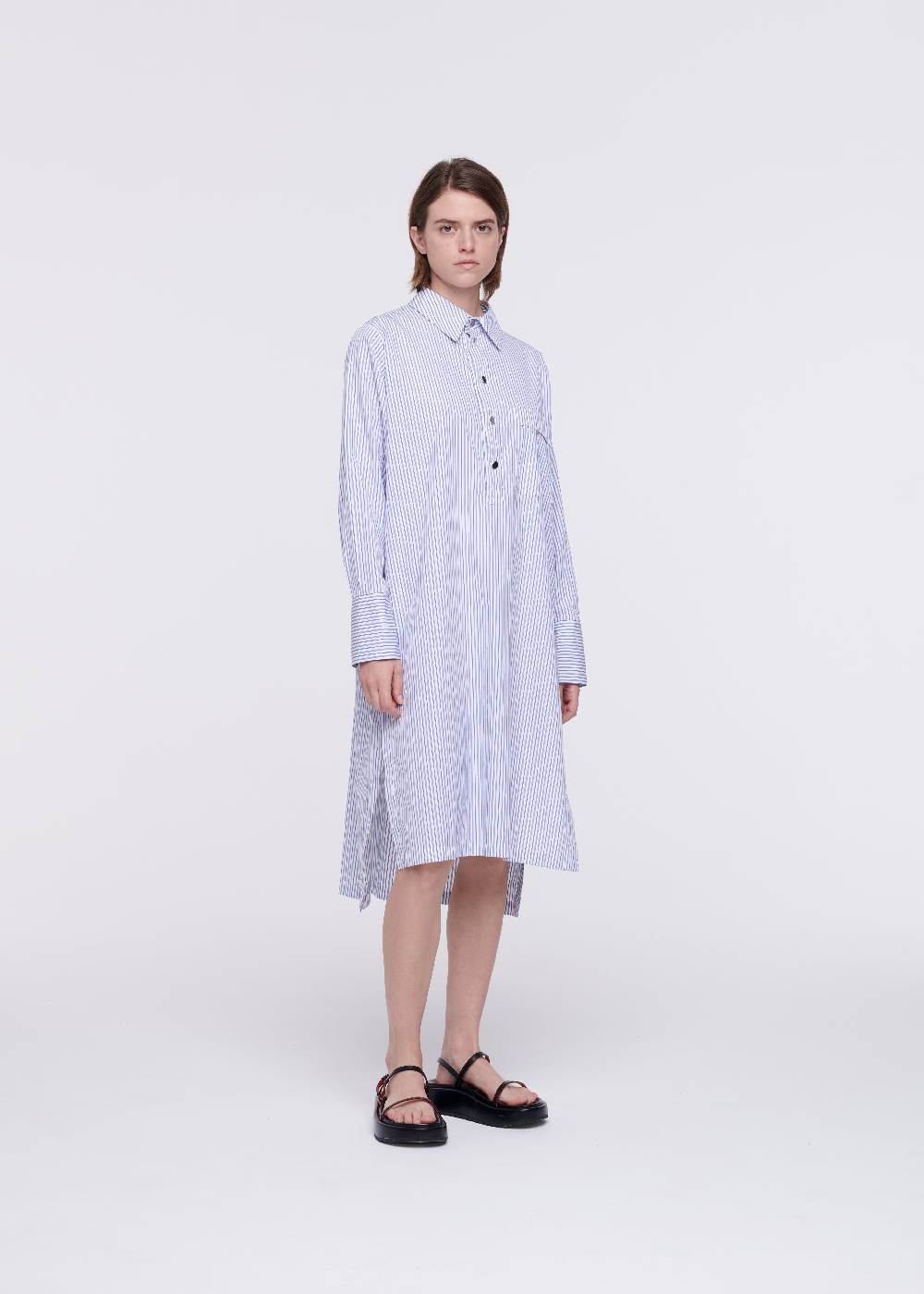 Plan C ABITO CAMICIA A RIGHE IN COTONE