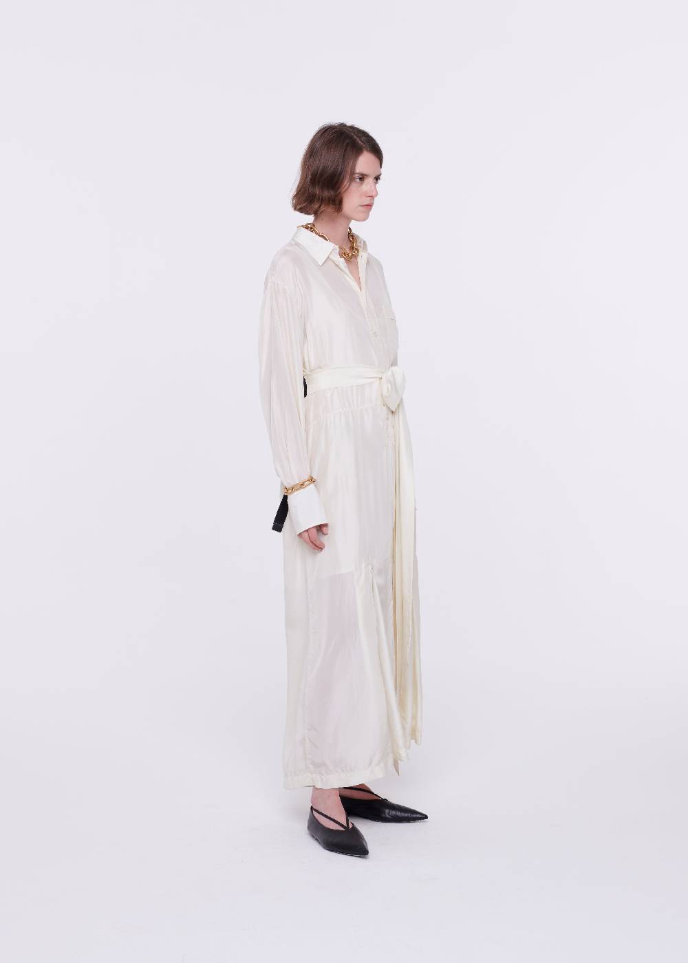 Plan C ABITO CAMICIA LUNGO IN SETA COLOR BURRO