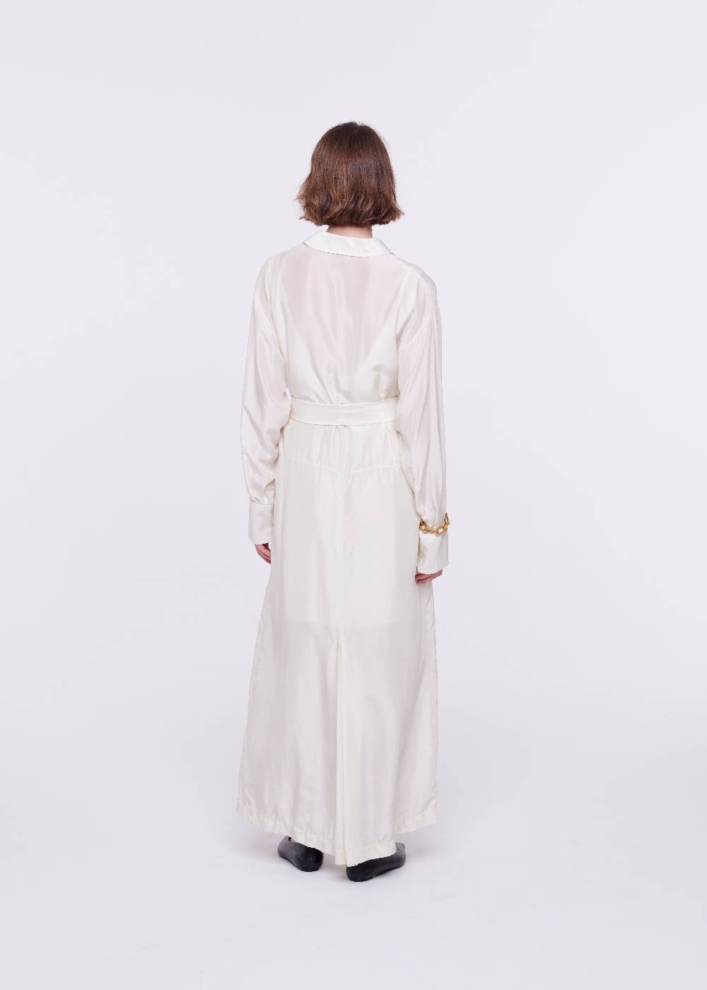 Plan C ABITO CAMICIA LUNGO IN SETA COLOR BURRO