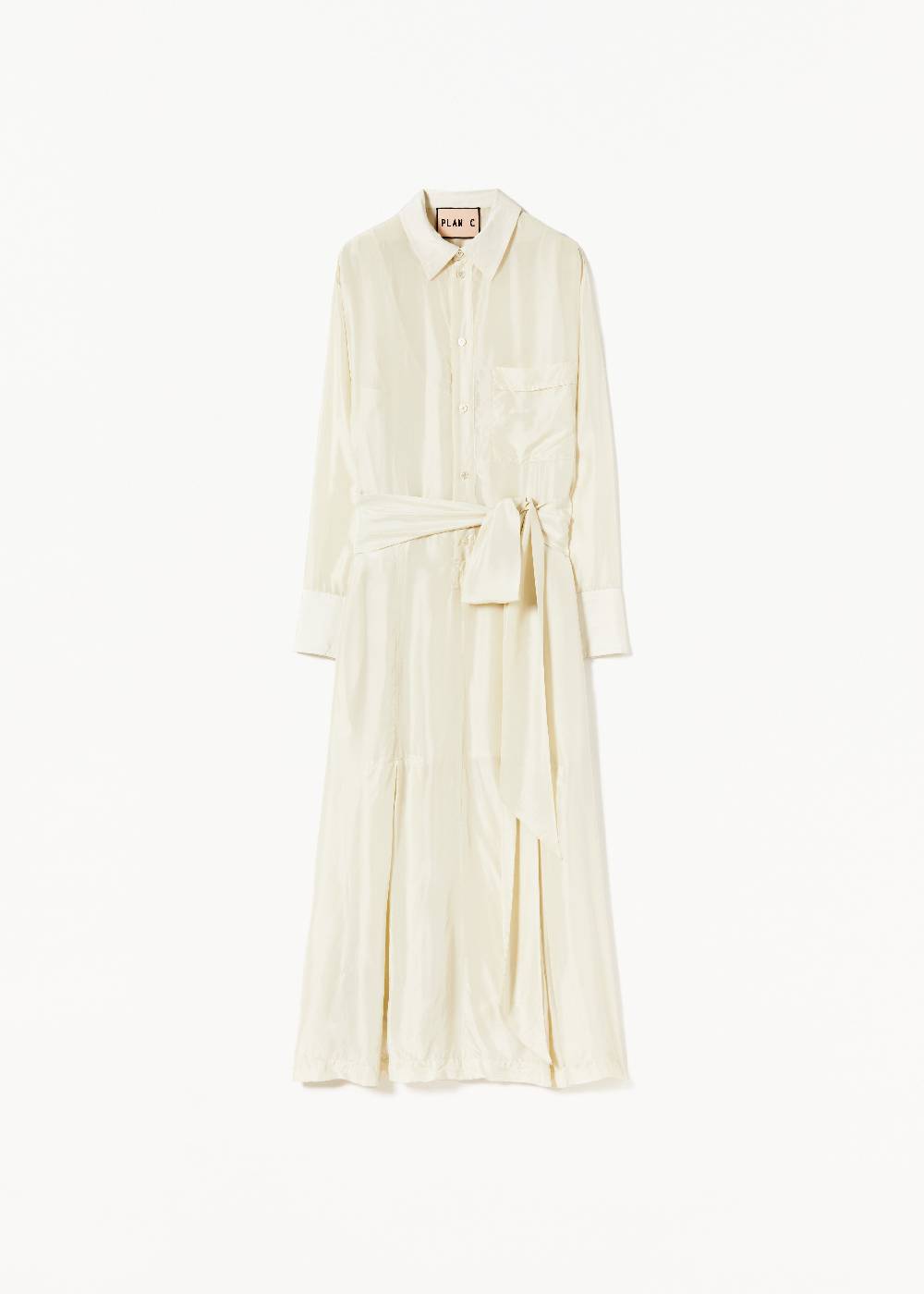 Plan C ABITO CAMICIA LUNGO IN SETA COLOR BURRO