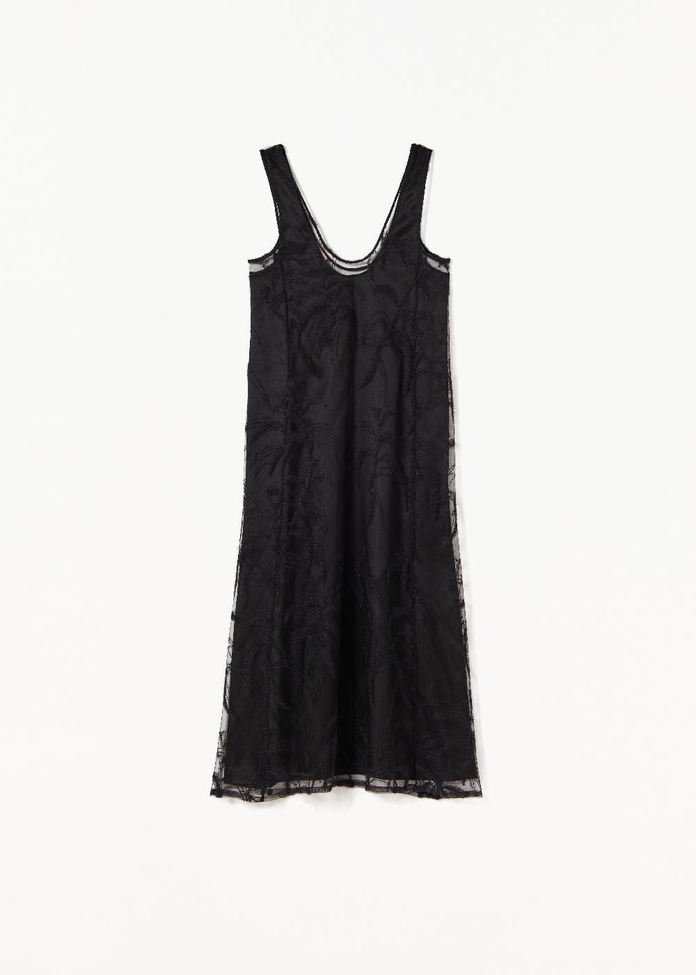 Plan C ABITO MIDI NERO IN TULLE RICAMATO