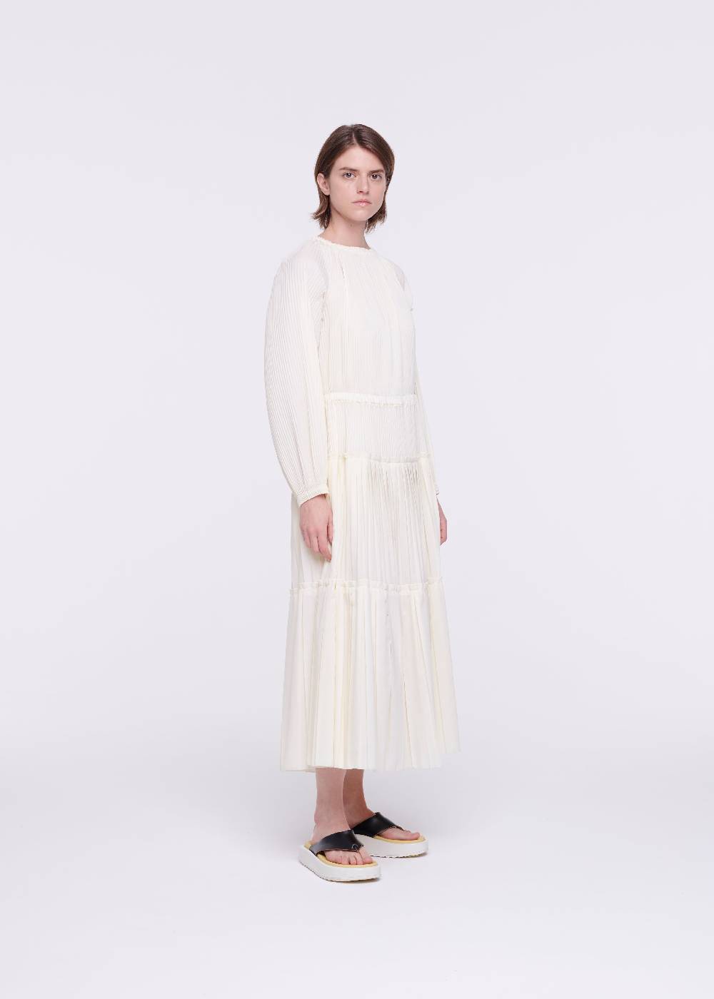 Plan C ABITO MIDI PLISSETTATO COLOR BURRO