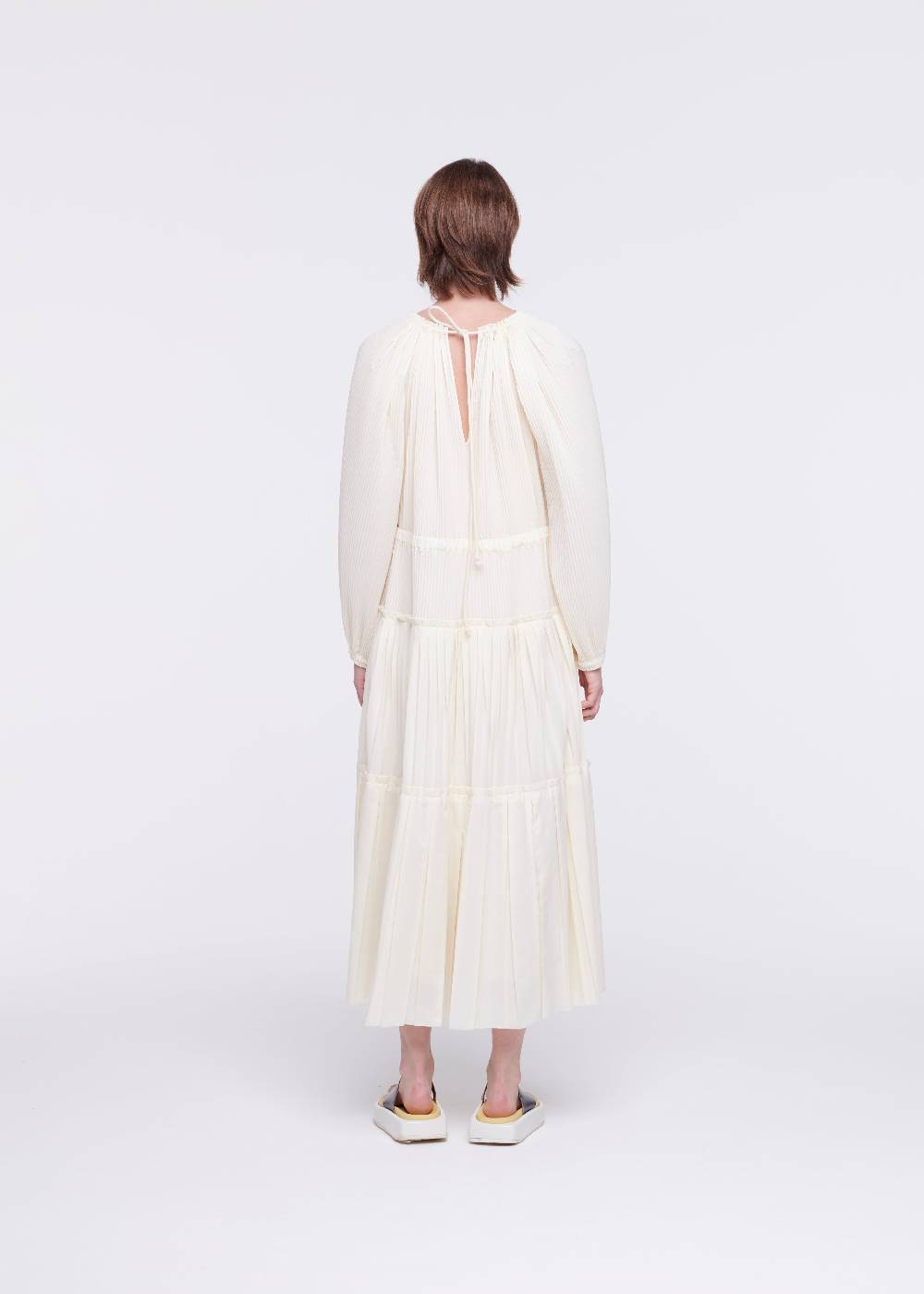 Plan C ABITO MIDI PLISSETTATO COLOR BURRO