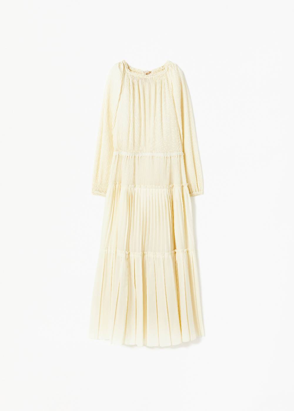 Plan C ABITO MIDI PLISSETTATO COLOR BURRO