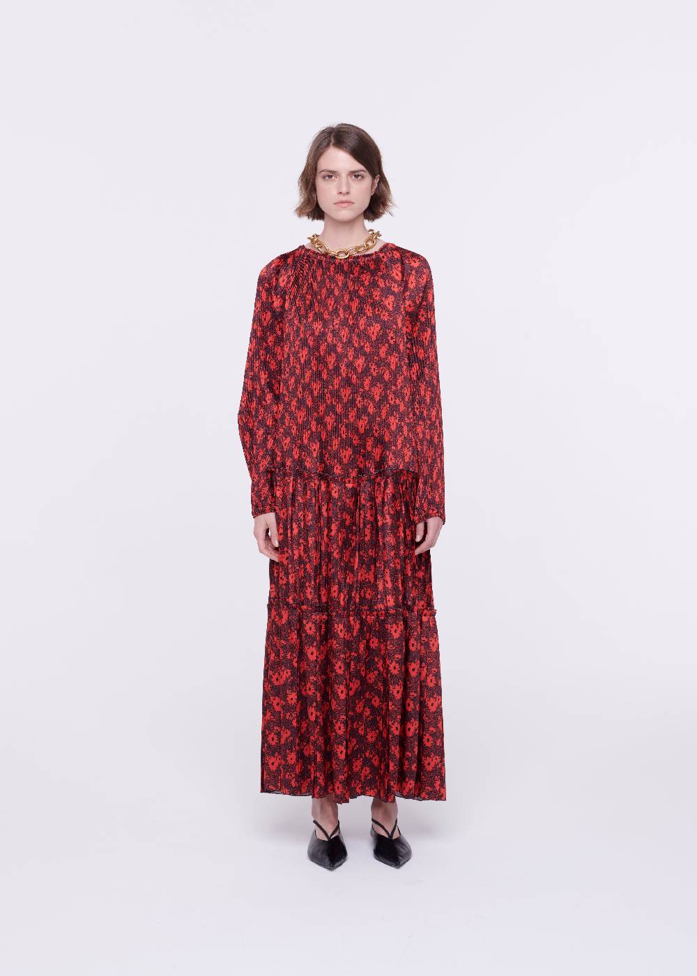 Plan C ABITO MIDI PLISSETTATO CON STAMPA FLOREAE