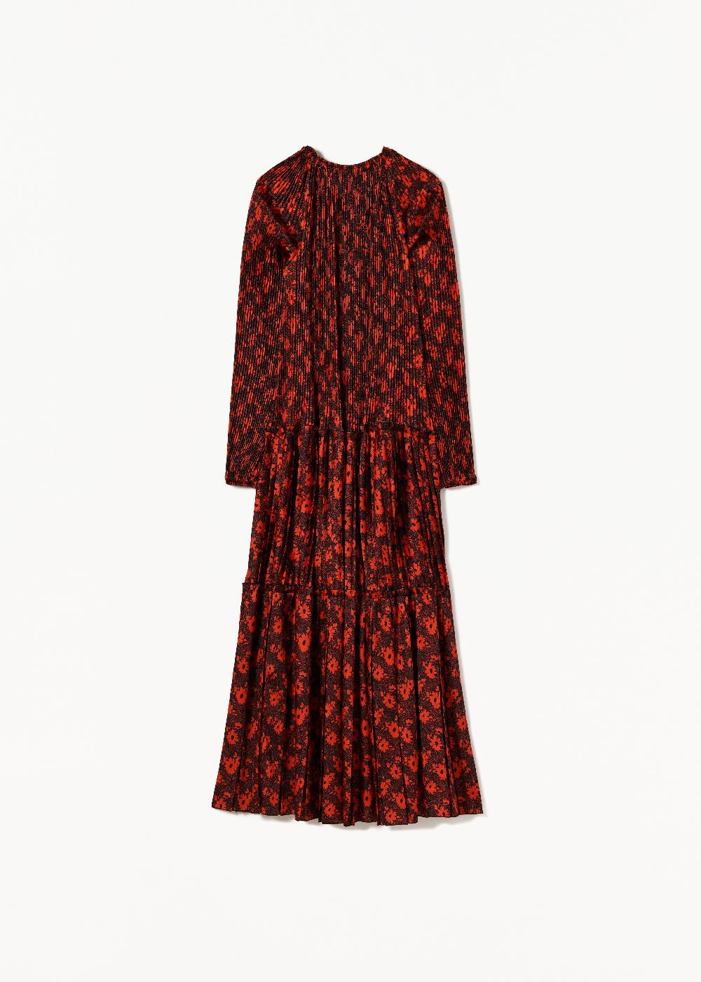 Plan C ABITO MIDI PLISSETTATO CON STAMPA FLOREAE