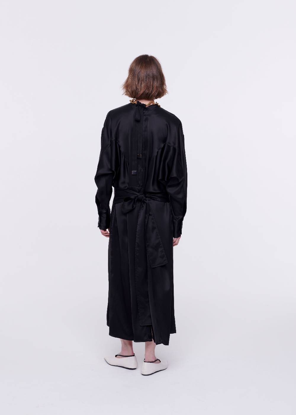 Plan C ABITO NERO IN RASO ALLACCIATO IN VITA