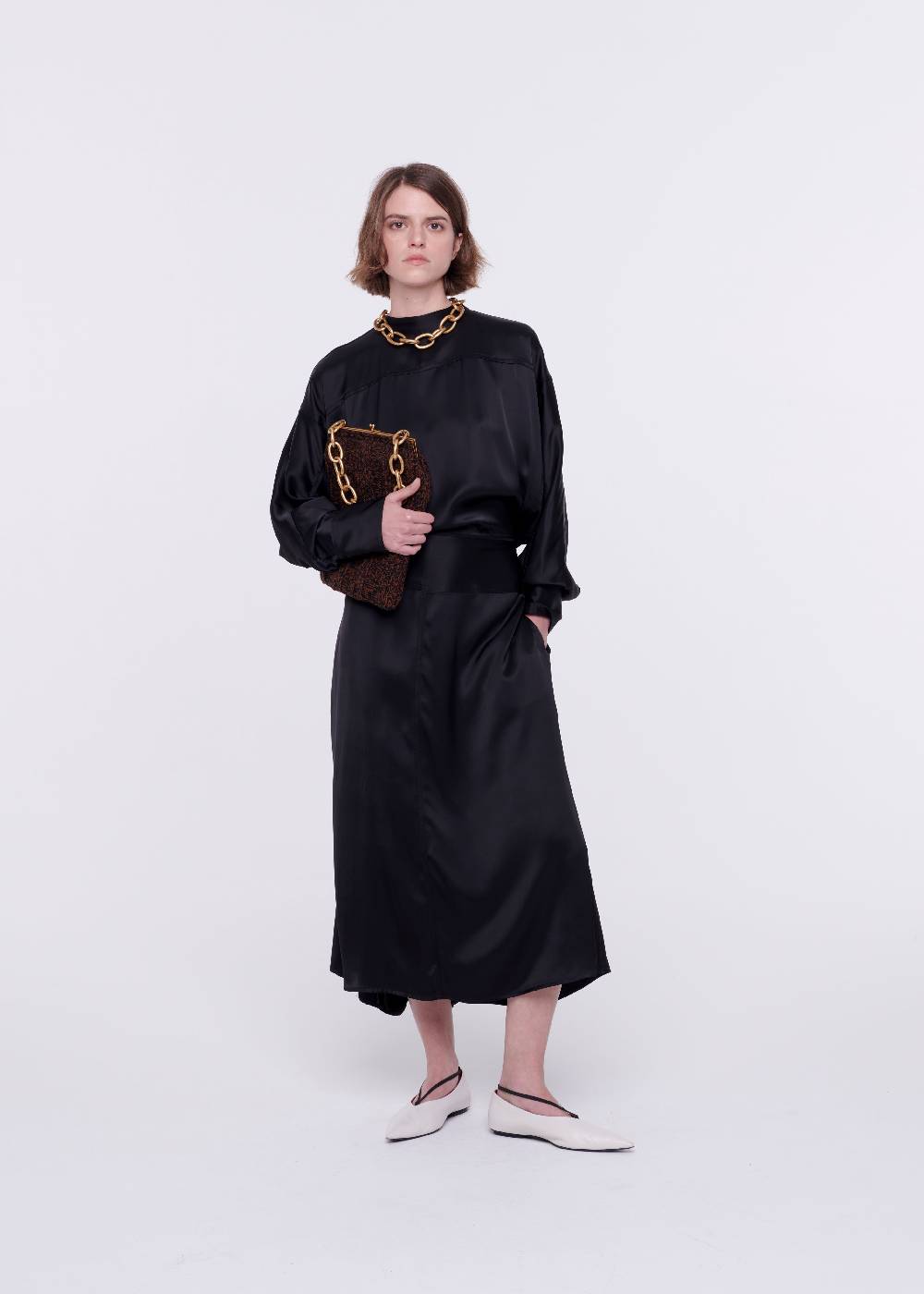 Plan C ABITO NERO IN RASO ALLACCIATO IN VITA