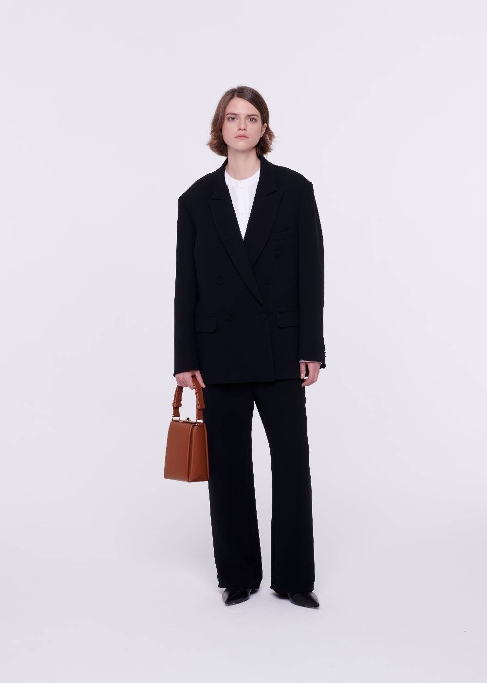 Plan C BLAZER DOPPIOPETTO IN CADY NERO