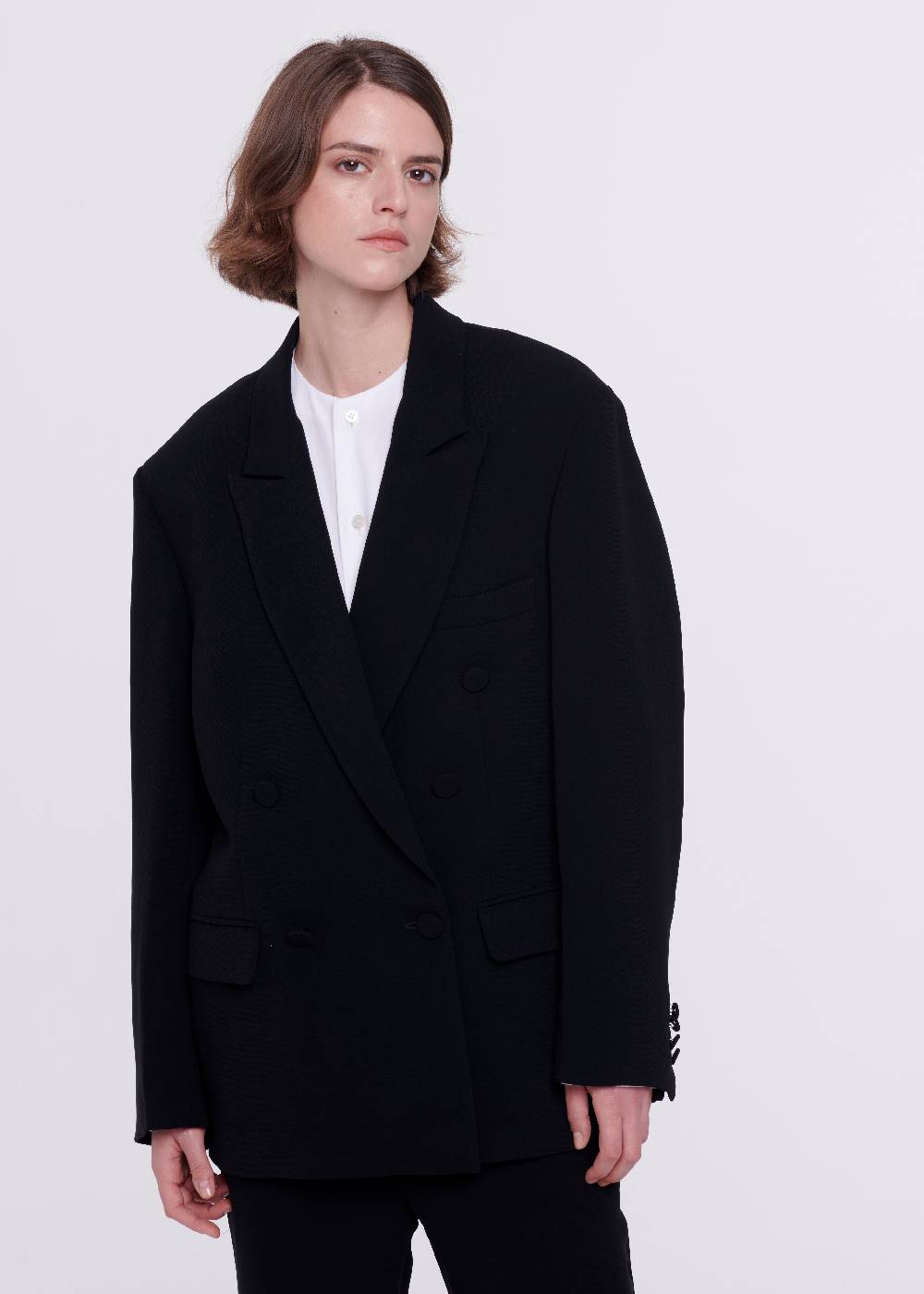 Plan C BLAZER DOPPIOPETTO IN CADY NERO