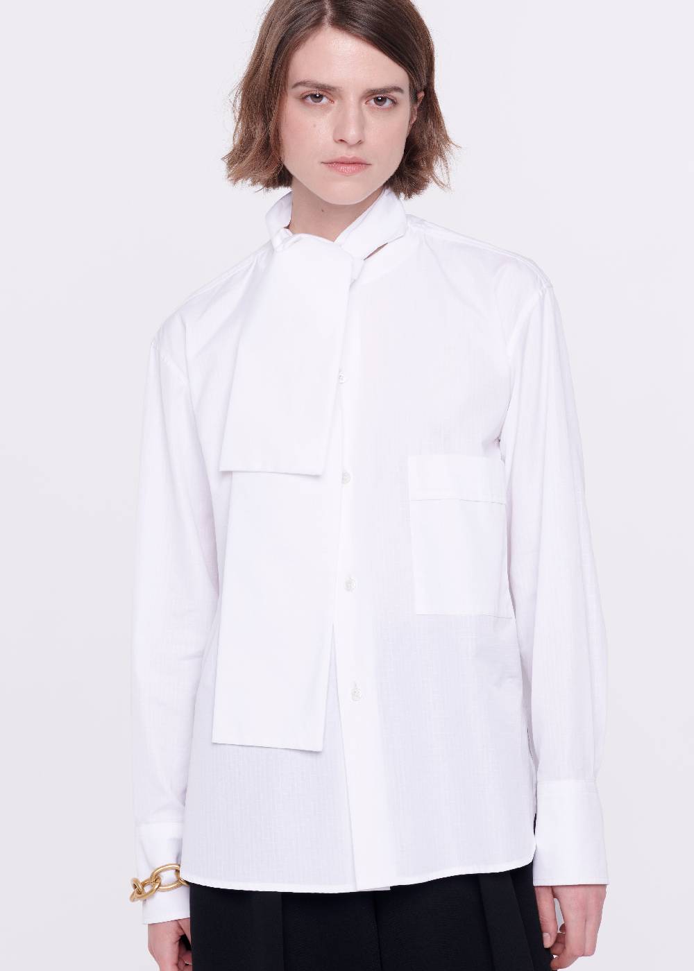 Plan C CAMICIA BIANCA DI COTONE CON FOULARD