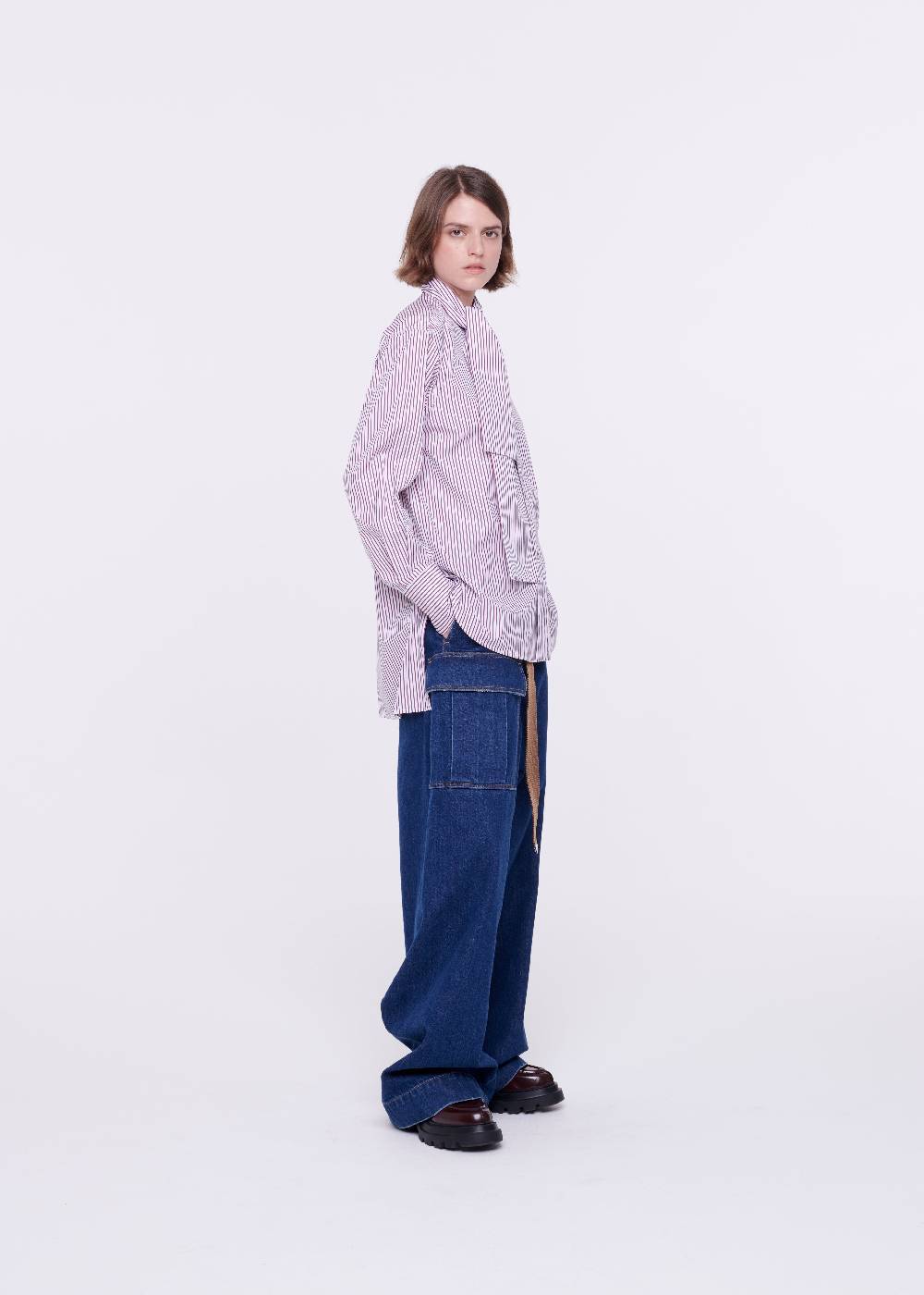 Plan C CAMICIA DI COTONE A RIGHE CON FOULARD