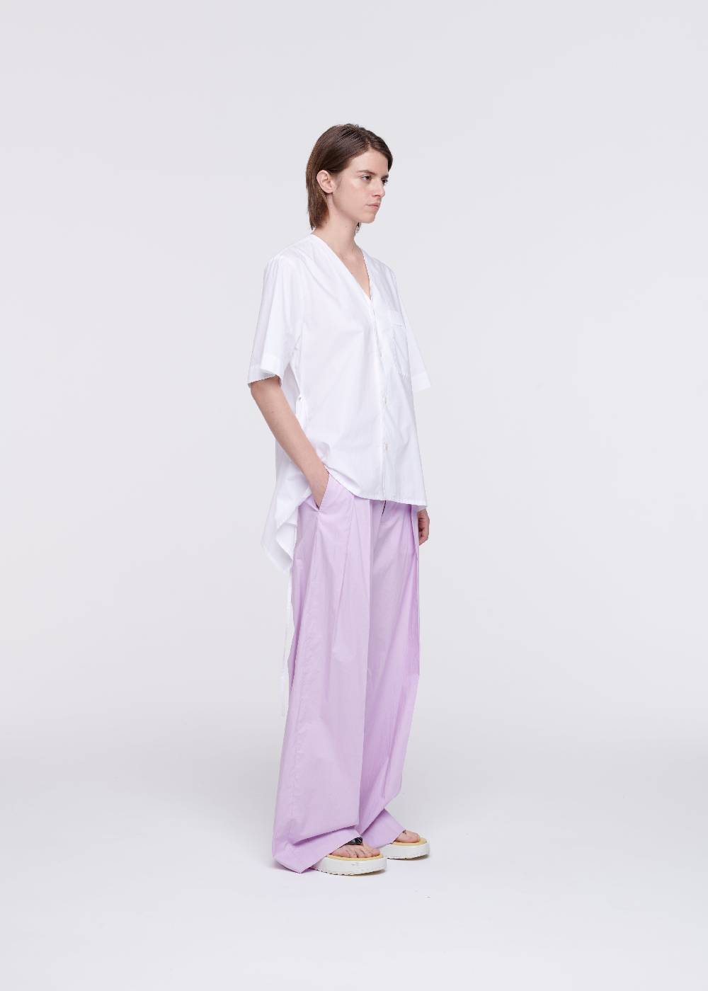 Plan C CAMICIA DI COTONE BIANCO CON STRASCICO