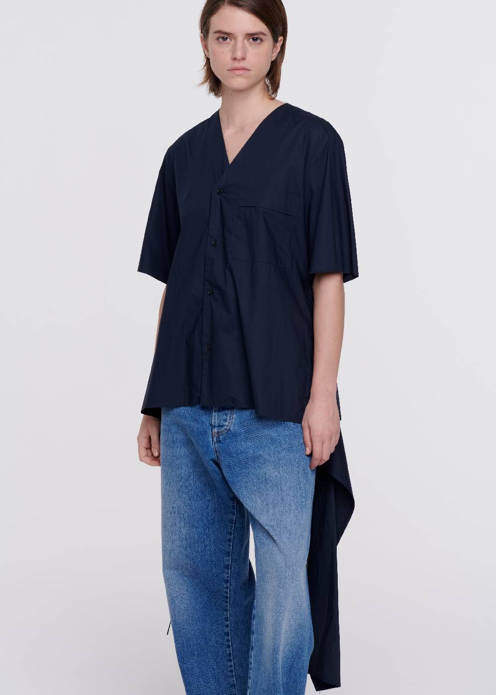 Plan C CAMICIA DI COTONE BLU CON STRASCICO