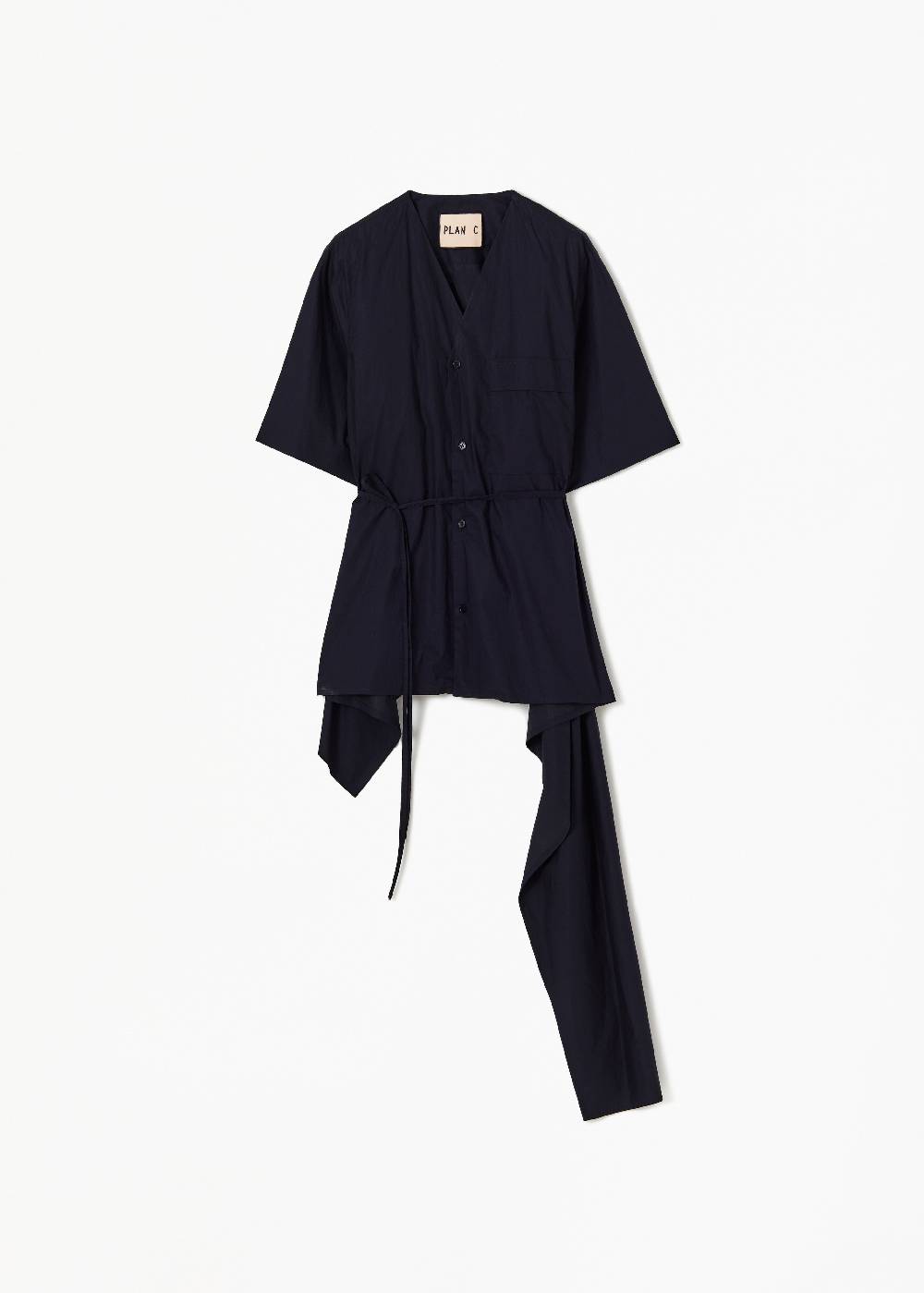 Plan C CAMICIA DI COTONE BLU CON STRASCICO