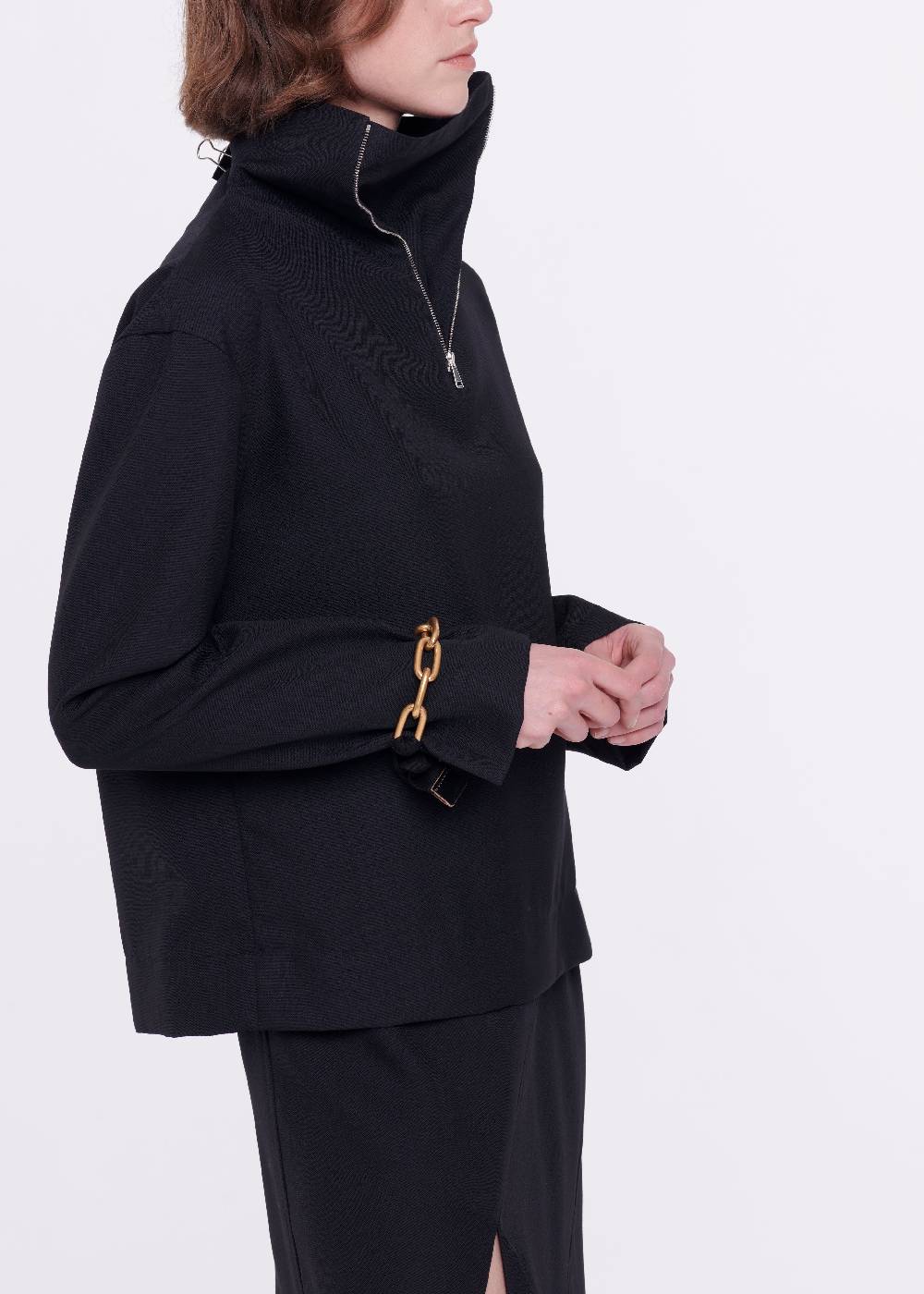 Plan C CAMICIA NERA IN LANA CON CERNIERA