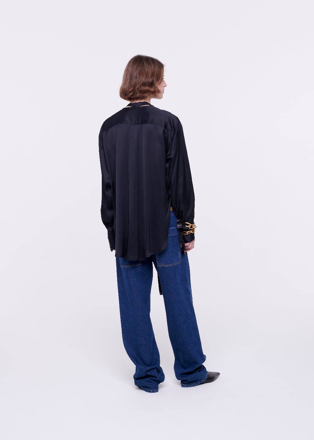 Plan C CAMICIA NERA IN RASO CON PAPILLON