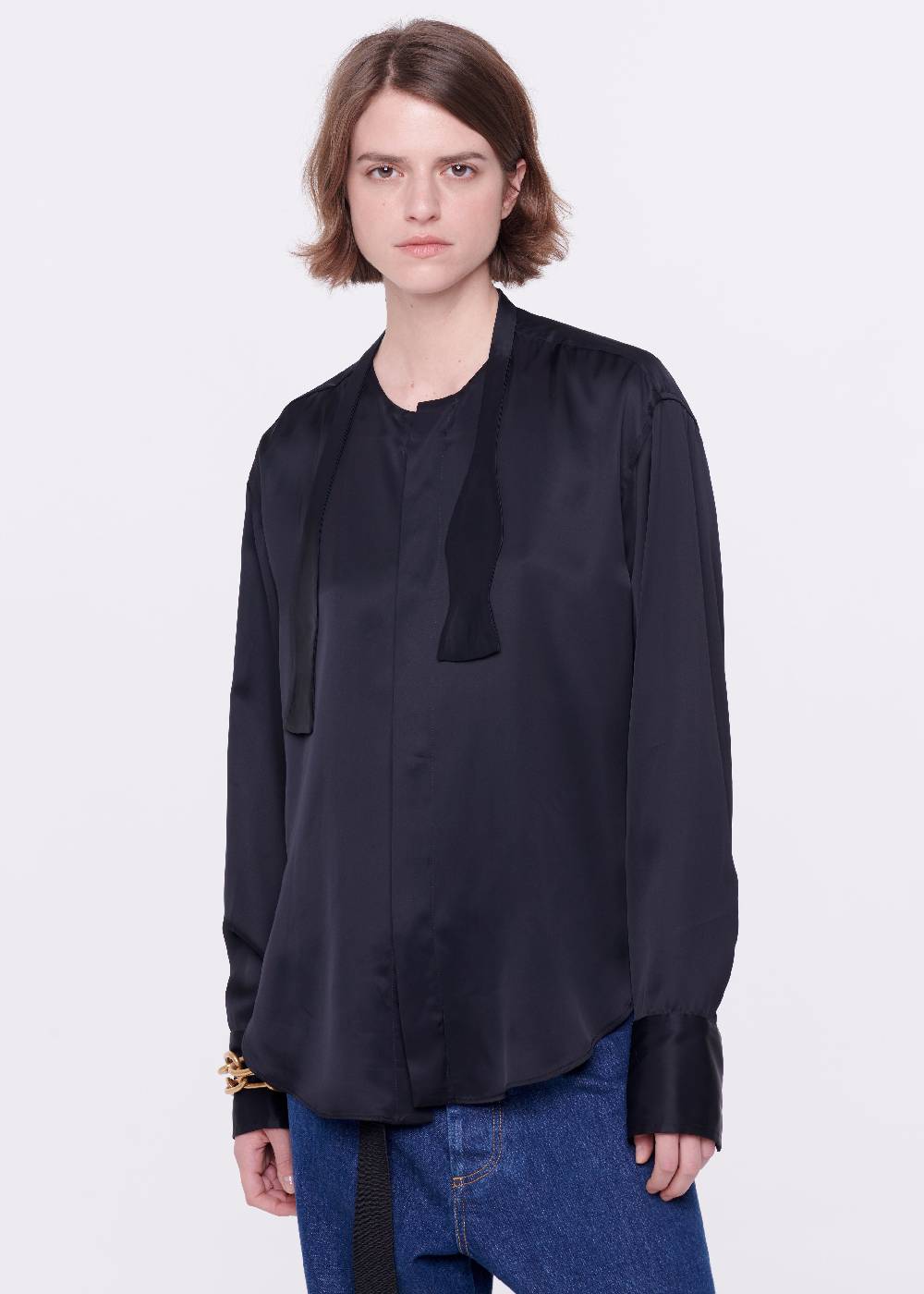 Plan C CAMICIA NERA IN RASO CON PAPILLON