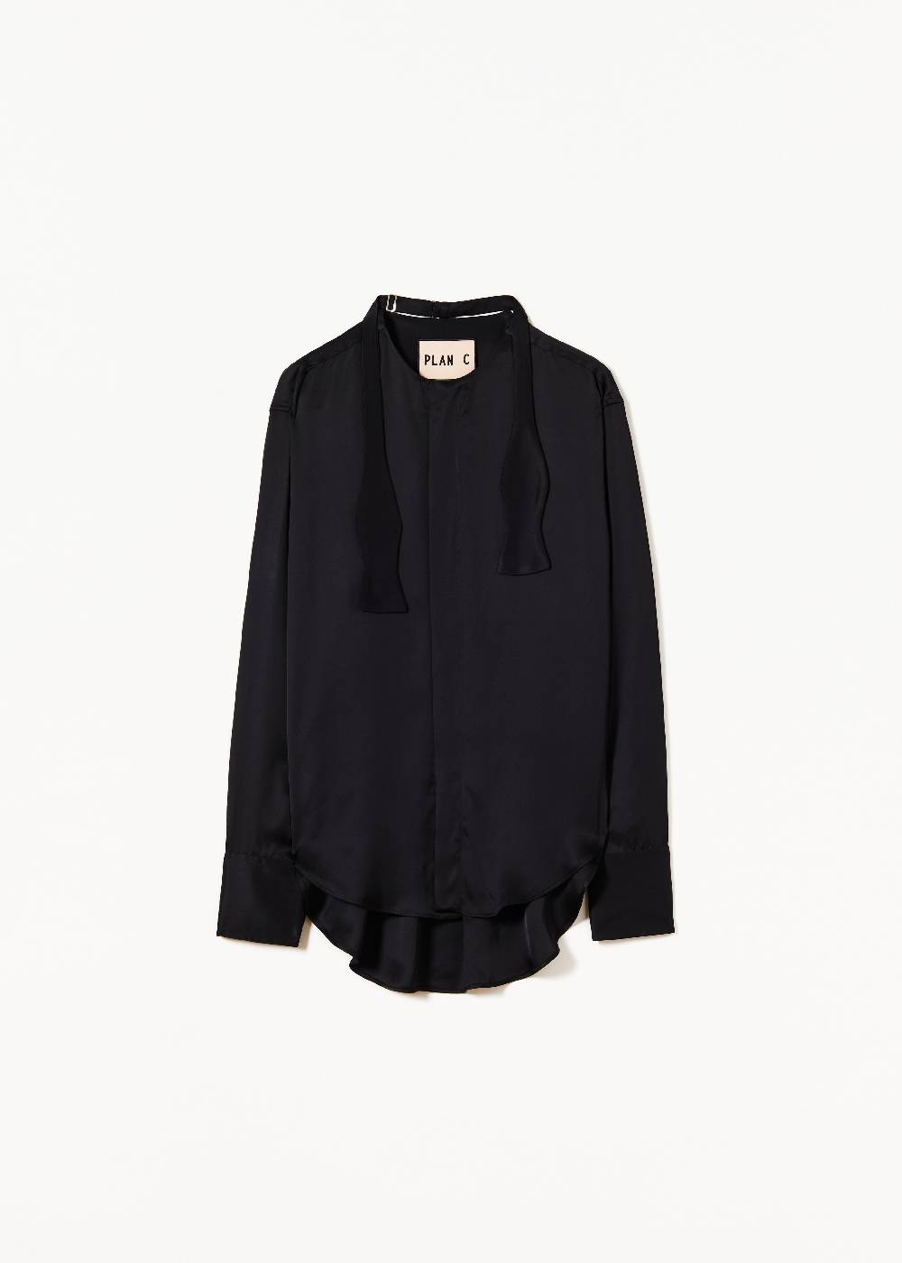 Plan C CAMICIA NERA IN RASO CON PAPILLON