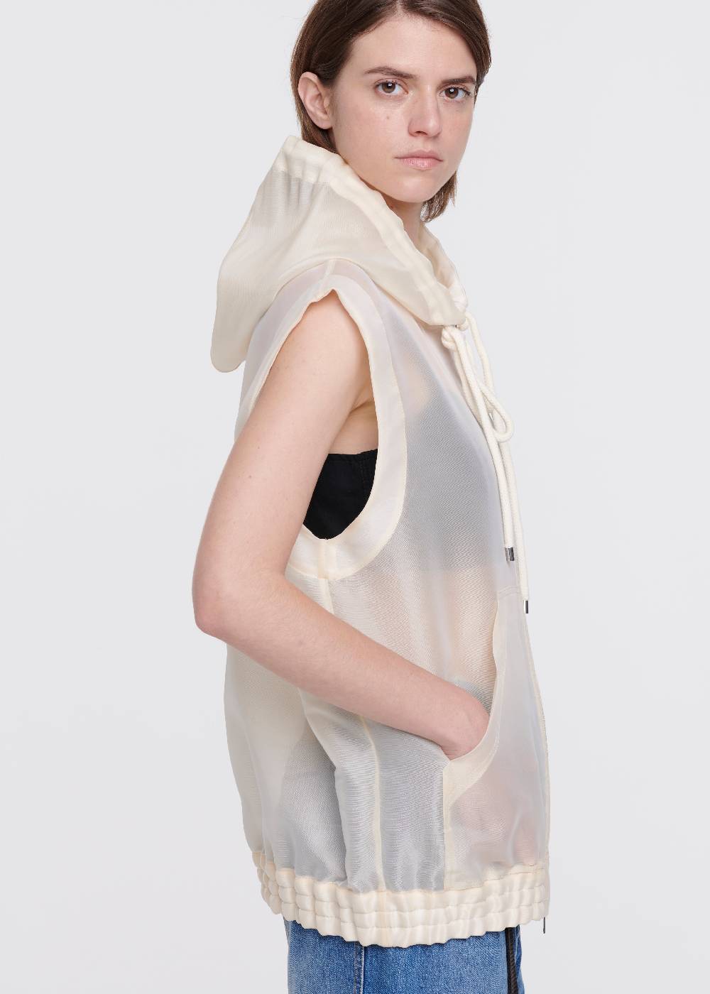 Plan C GILET CON CAPPUCCIO IN ORGANZA