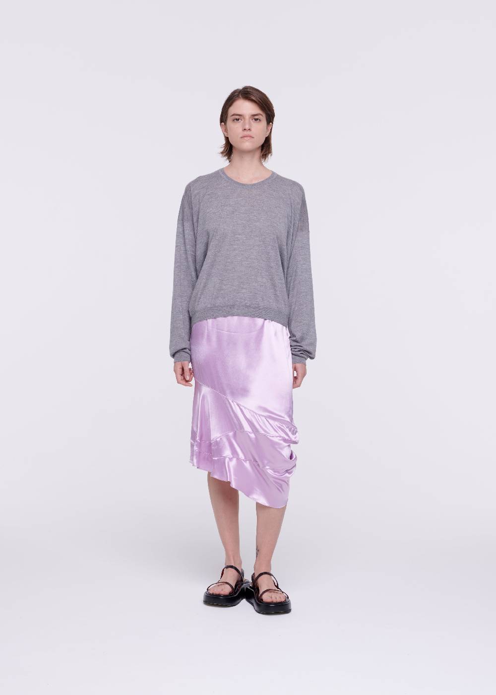 Plan C GONNA MIDI DRAPPEGGIATA IN RASO