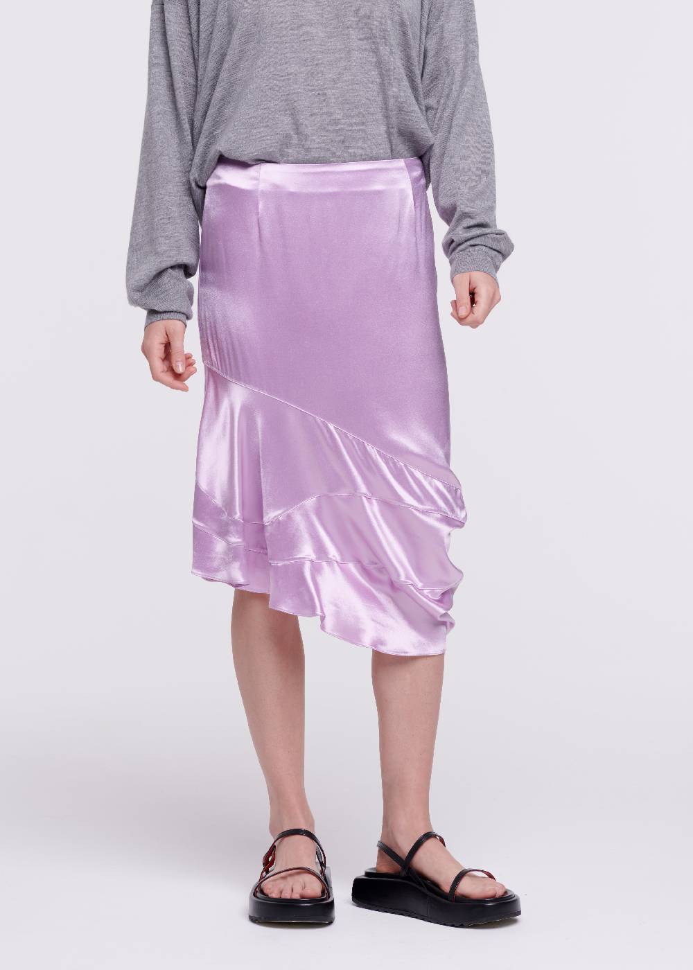 Plan C GONNA MIDI DRAPPEGGIATA IN RASO